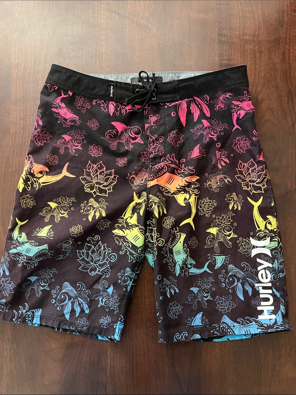 Hurley Boys Men’s Black Swim Shorts with Rainbow Fish Print